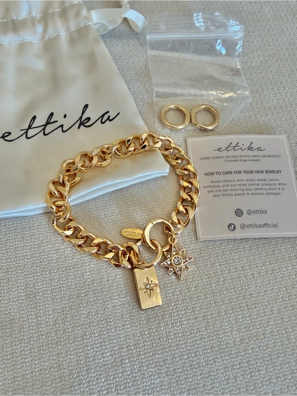 ettika Gold Star & Tag Charm Chunky Chain Bracelet
